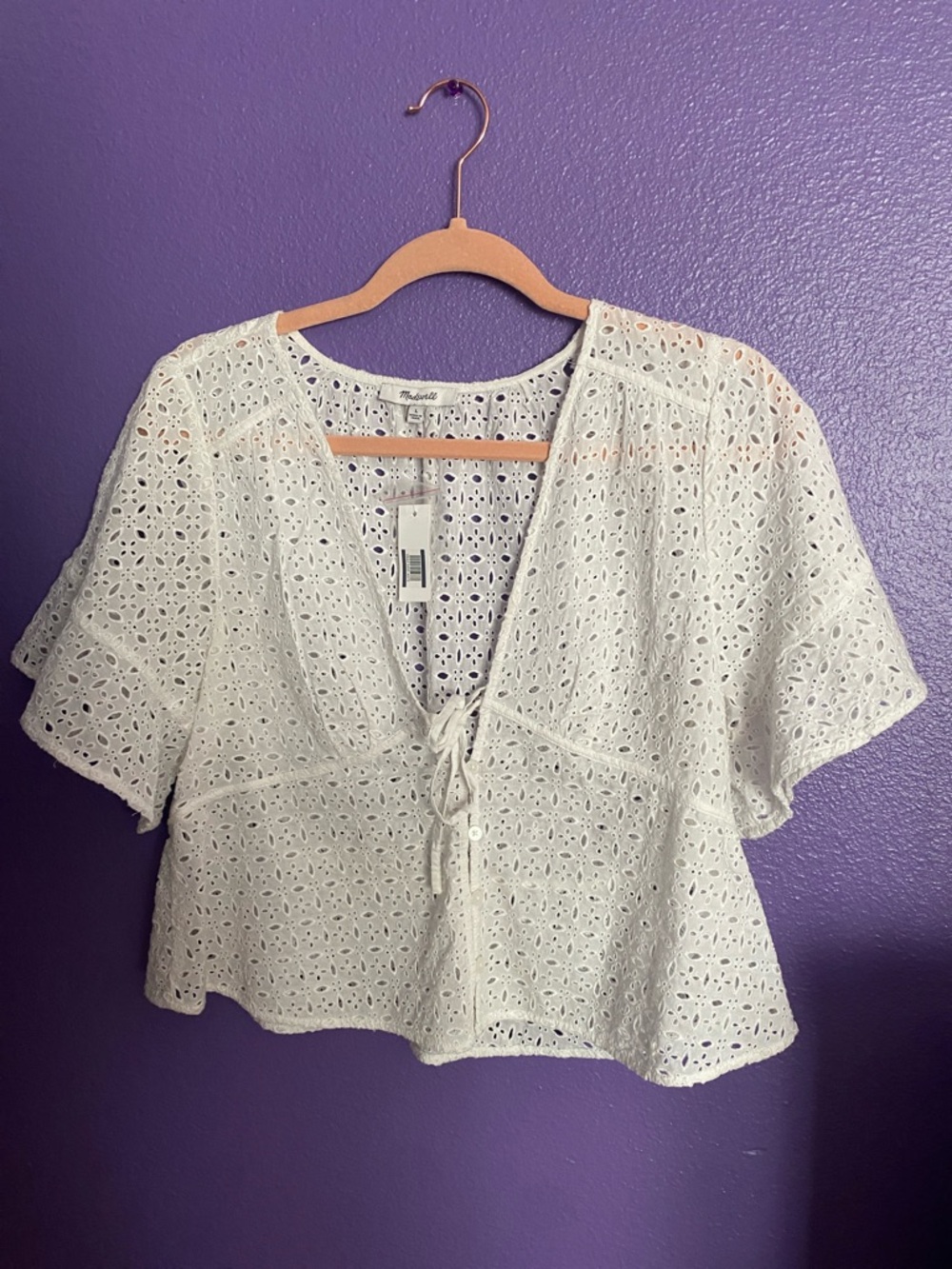 Madewell White Eyelet Tie-Front Peplum Blouse - Picture 5 of 12